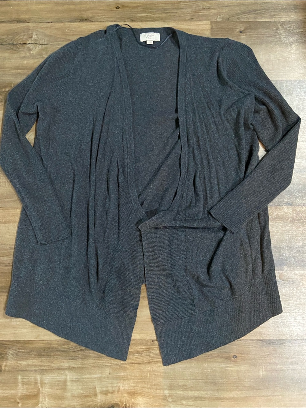 LOFT Charcoal Open-Front Draped Cardigan